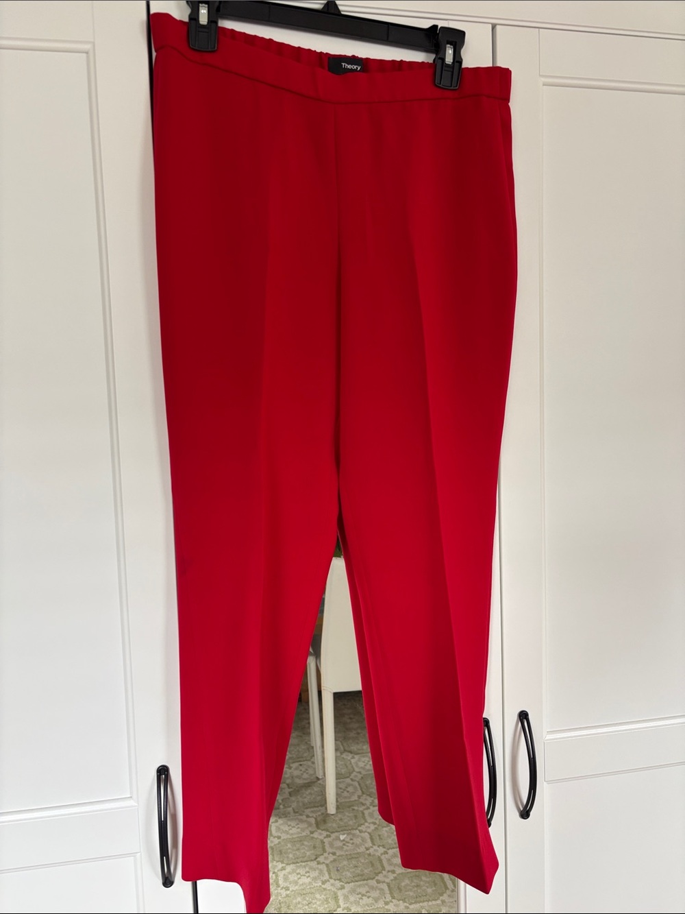 Theory Bright Red Straight-Leg pull on Trousers 8
